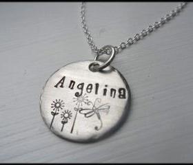 Personalized & Handstamped Stainless Steel Spring Meadows Modern Arte Name Necklace